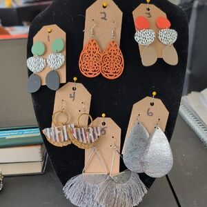 Assorted Statement Earrings - Green, Orange, Tan, Gray, Silver